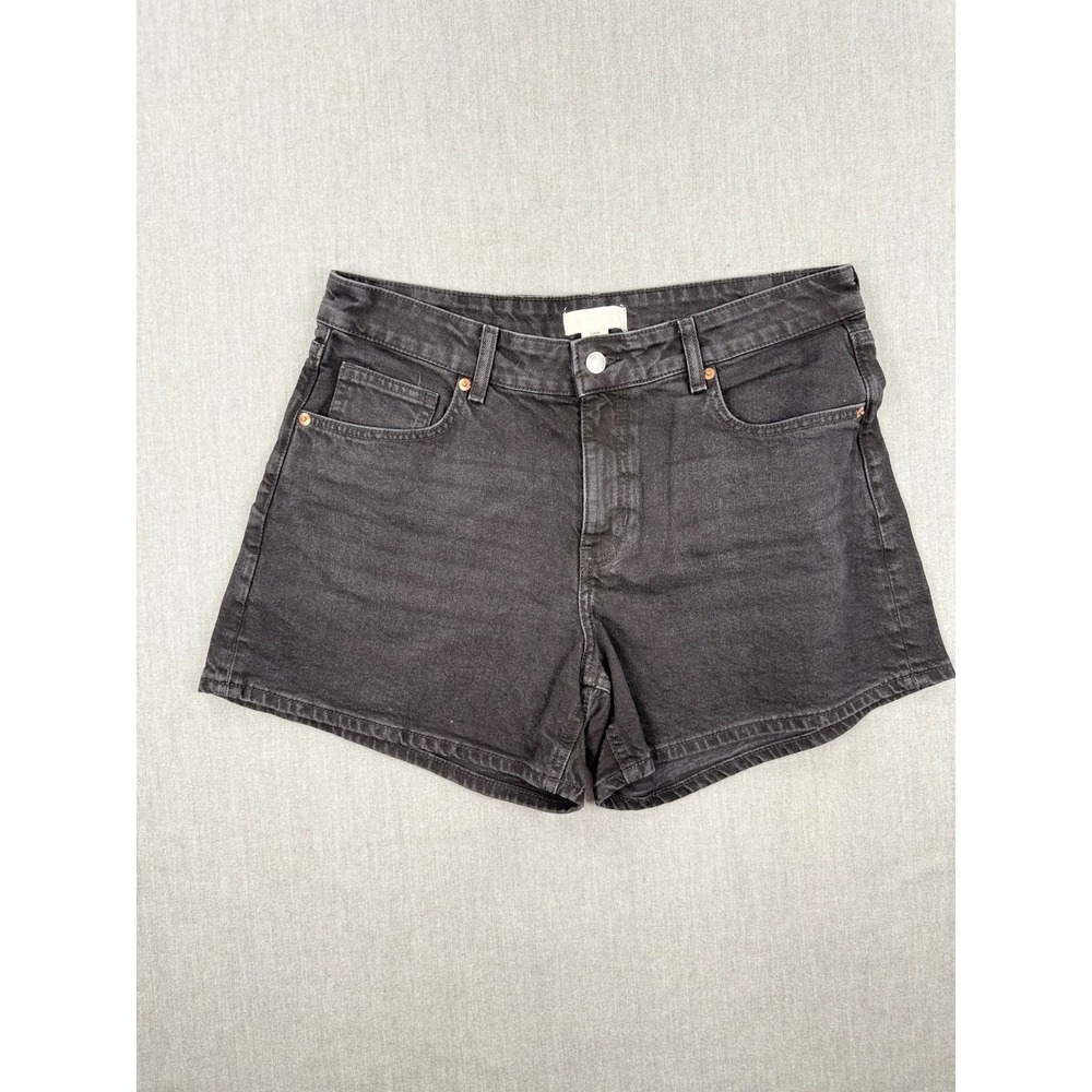 H&M Womens Black Denim Jean Shorts Size 12 Faded Wash Mid Rise 5-Pocket
